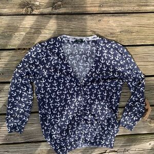 J.Crew Nautical costal  Anchor Light Weight Cardigan S preppy